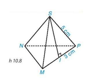 Tính diện tích xung quanh của hình chóp tam giác đều S.MNP trong Hình 10.8, biết IP = 3 cm và cạnh bên SP = 5 cm. (ảnh 1)