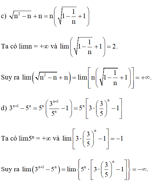 Tìm các giới hạn sau: a) lim(1 + 3n – n^2);  (ảnh 2)
