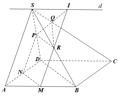 Cho hình chóp S.ABCD có đáy là hình bình hành. Gọi (α) là mặt phẳng đi qua trung điểm M của cạnh AB, song song với BD và SA. Tìm giao tuyến của mặt phẳng (α) với các mặt của hình chóp. (ảnh 1)