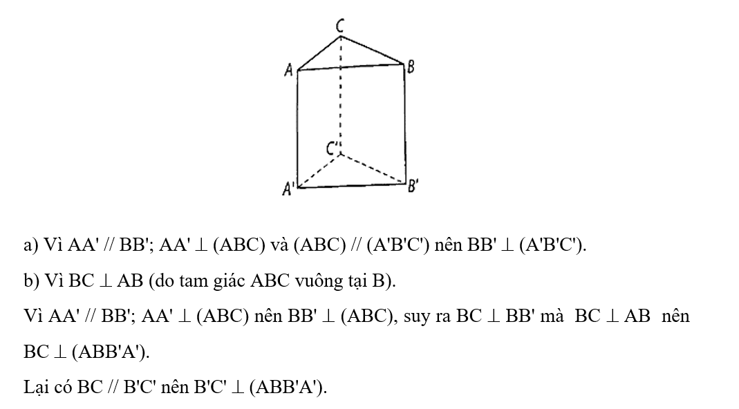 Cho hình lăng trụ tam giác ABC.A'B'C' có AA' vuông góc với mặt phẳng (ABC) và đáy là tam giác (ảnh 1)