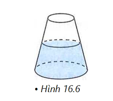 Một bình kín có dạng hình nón cụt, bên trong chứa một lượng nước (Hình 16.6). Đặt bình theo phương thẳng đứng. So sánh áp  (ảnh 1)