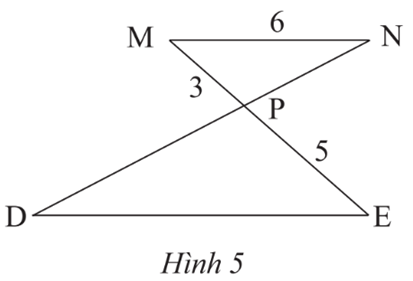 Cho Hình 5, biết MN // DE, MN = 6 cm, MP = 3 cm, PE = 5 cm. Độ dài đoạn thẳng DE là    A. 6 cm B. 5 cm C. 8 cm D. 10 cm (ảnh 1)