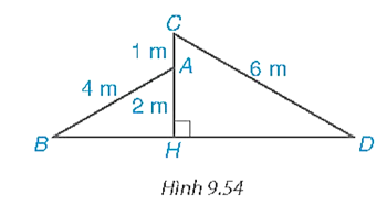 Một ngôi nhà với hai mái lệch AB, CD được thiết kế như Hình 9.54 sao cho CD = 6 m, AB = 4m (ảnh 1)