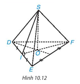 Gọi tên đỉnh, cạnh bên, mặt bên, mặt đáy, đường cao và một trung đoạn của hình chóp tam giác giác đều trong Hình 10.12. (ảnh 1)