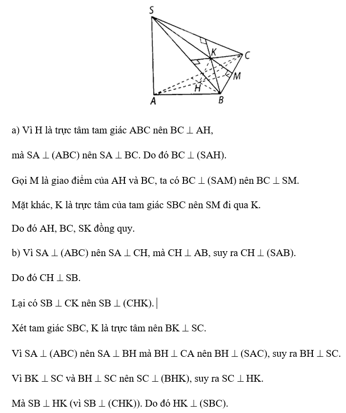 Cho hình chóp S.ABC có SA ^ (ABC), tam giác ABC nhọn. Gọi H, K lần lượt là trực tâm của tam (ảnh 1)