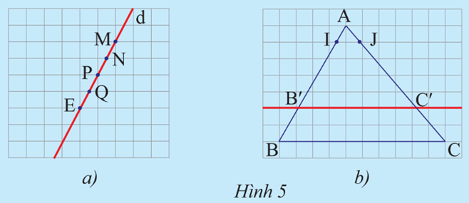 Vẽ một tam giác ABC rồi vẽ một đường thẳng song song với cạnh BC và cắt hai cạnh AB, AC lần lượt tại B' và C'. Trên cạnh AB, lấy đoạn AI làm đơn vị đo tính tỉ số AB'  (ảnh 1)