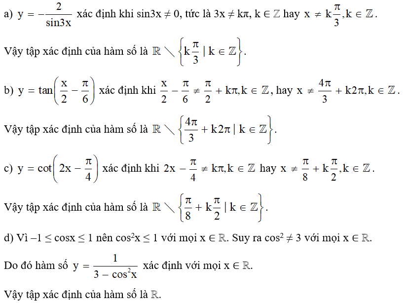 Tìm tập xác định của các hàm số sau: (ảnh 1)
