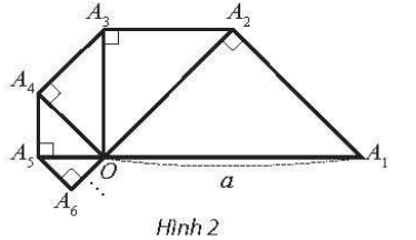 Cho tam giác OA1A2 vuông cân tại A2 có cạnh huyền OA1 bằng a. Bên ngoài tam giác OA1A2, vẽ tam giác OA2A3 vuông cân tại A3. Tiếp theo, bên ngoài tam giác OA2A3, vẽ tam giác OA3A4 vuông cân tại A4. Cứ tiếp tục quá trình như trên, ta vẽ được một dãy các hình tam giác vuông cân (Hình 2). Tính độ dài đường gấp khúc A1A2A3A4... (ảnh 1)