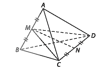 Cho tứ diện ABCD có các cạnh đều bằng a. Gọi M, N tương ứng là trung điểm của các cạnh AB, CD. Chứng minh rằng:  a) MN là đường vuông góc chung của AB và CD. (ảnh 1)