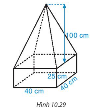 Một khối bê tông có dạng như Hình 10.29. Phần dưới của khối bê tông có dạng hình hộp chữ nhật (ảnh 1)