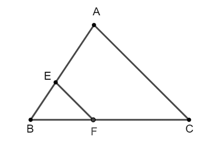 Nếu tam giác ABC có EF // AC (với E ∈ AB; F ∈ BC) thì: A. ∆BEF ᔕ ∆ABCNếu tam giác ABC có EF // AC (với E ∈ AB; F thuộc BC) thì: A. tam giác BEF (ảnh 1)