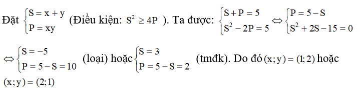 Số nghiệm của hệ phương trình xy +x + y= 5; x^2 +y^2 = 5  là: (ảnh 1)