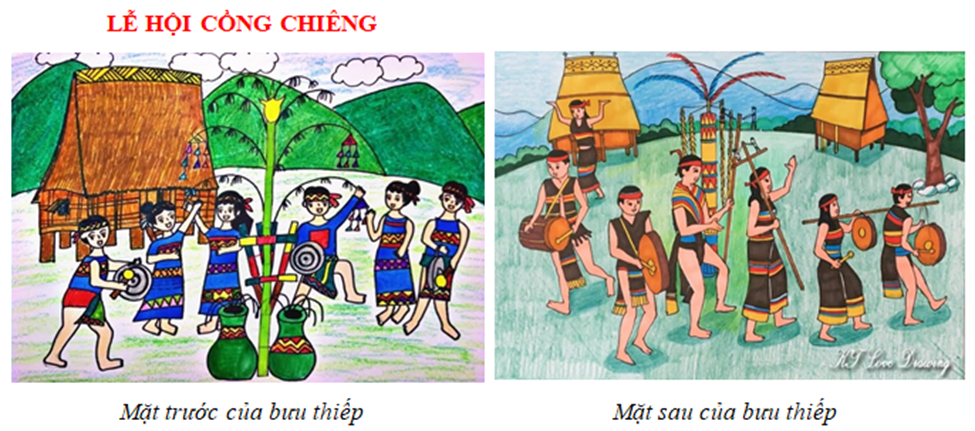 Em hãy thiết kế một tấm bưu thiếp để giới thiệu về lễ hội Cồng chiêng Tây Nguyên (ảnh 1)