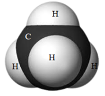 Hóa trị của C trong hợp chất methane có trong hình dưới đây là    A. I. B. II. C. III. D. IV. (ảnh 1)