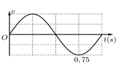 Một vật dao động điều hòa trên trục Ox. Hình bên là đồ thị biểu diễn sự phụ thuộc của vận tốc v vào thời gian t. Tần số của dao động là   A. 1,0 Hz.	 B. 2,0 Hz.	 C. 1,5 Hz.	 D. 0,5 Hz (ảnh 1)