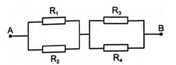 Cho mạch điện như Hình vẽ. Các giá trị điện trở: R1=2 ôm  , R2=3ôm, R3= 4ôm, R4=6ôm . Hiệu điện thế giữa hai đầu đoạn mạch   (ảnh 1)