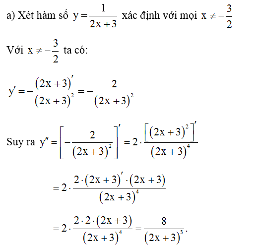 Tìm đạo hàm cấp hai của mỗi hàm số sau:  a)  y= 1/2x+ 3 (ảnh 1)