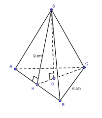 Tính diện tích xung quanh của hình chóp tam giác đều S.ABC trong hình dưới đây.   A. 54 cm2; B. 81 cm2; C. 162 cm2; D. 27 cm2. (ảnh 1)