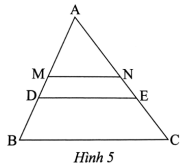 Trong Hình 5, cho biết MN là đường trung bình Chứng minh rằng tam giác ADE (ảnh 1)