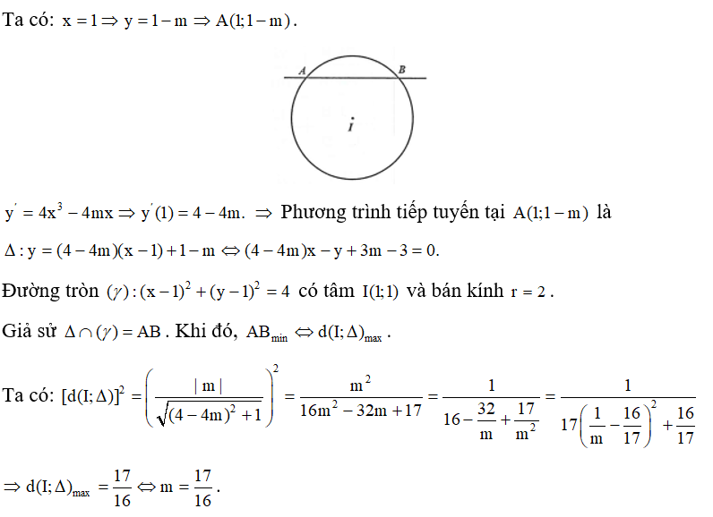 Cho hàm số y = x^4 -2mx^2 +m , có đồ thị (C)  với m là tham số thực. Gọi A là điểm thuộc đồ thị (C) có hoành độ bằng 1  (ảnh 1)