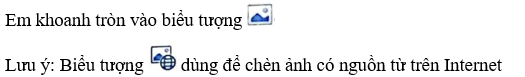 Trong hình minh họa sau đây, em hãy khoanh vào biểu tượng dùng để chèn ảnh có  (ảnh 2)