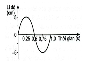Hình dưới là đồ thị li độ - thời gian của một sóng hình sin. Biết tốc độ truyền sóng là 50 cm/s. Biên độ và bước sóng của sóng này là (ảnh 1)
