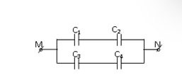 Bốn tụ điện mắc thành bộ theo sơ đồ như hình vẽ. Biết C1 = 1μF; C2 = C3 = 3 μF. Khi nối hai điểm M, N với nguồn điện thì C1 có điện tích q1 = 6μC và cả bộ tụ có điện tích q = 15,6 μC. Điện dung C4 là:    A. 1 μF. 	 B. 2 μF. 	 C. 3 μF. 	 D. 4 μF. (ảnh 1)