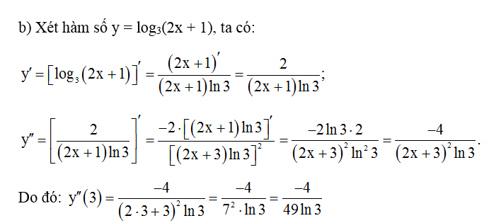 b) y = log3(2x + 1) tại điểm x0 = 3; (ảnh 1)