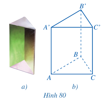 Cho hình lăng trụ tam giác có các mặt bên là hình chữ nhật ở Hình 80a, 80b. Hãy cho biết mỗi cạnh bên của hình (ảnh 1)