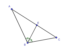 Cho tam giác ABC có BE là phân giác góc ABC (E ∈ AC). Cho AB = 6 cm, BC = x cm, AE = 5 cm, EC = 3 cm. Giá trị của x là: A. 10; B. 4; C. 3,6; D. 2,5. (ảnh 1)