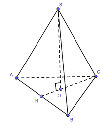 Hình chóp tam giác đều S.ABC có thể tích là 225 cm3. Tính chiều cao SO của hình chóp tam giác đều S.ABC biết diện tích tam giác ABC là 135 cm2. (ảnh 1)