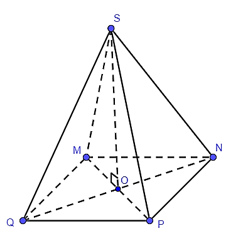 Cho hình chóp tứ giác đều S.MNPQ có cạnh bên bằng 13 cm, cạnh đáy bằng   cm. Thể tích của hình chóp tứ giác đều S.MNPQ là A. 200 cm3; B. 240 cm3; C. 350 cm3; D. 390 cm3. (ảnh 1)