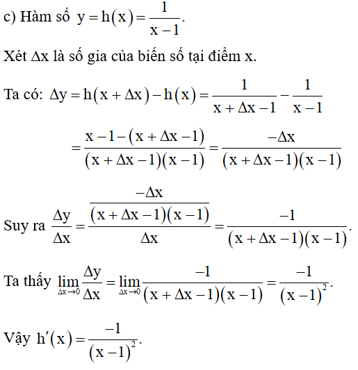 Tính đạo hàm của mỗi hàm số sau bằng định nghĩa: a) f(x) = x + 2;	 b) g(x) = 4x2 – 1; (ảnh 2)