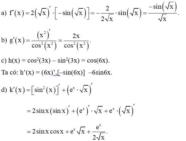 Tìm đạo hàm của mỗi hàm số sau: (ảnh 1)