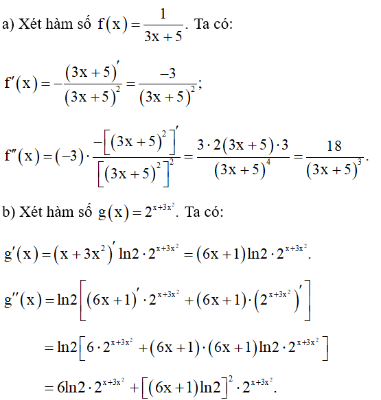 Tìm đạo hàm cấp hai của mỗi hàm số sau: (ảnh 1)