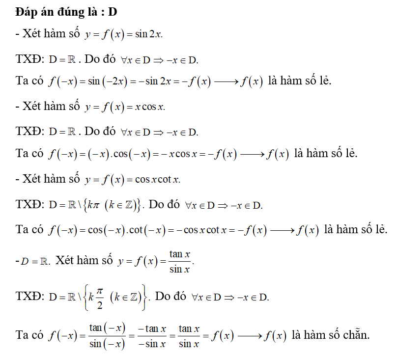 Trong các hàm số sau, hàm số nào là hàm số chẵn? (ảnh 1)