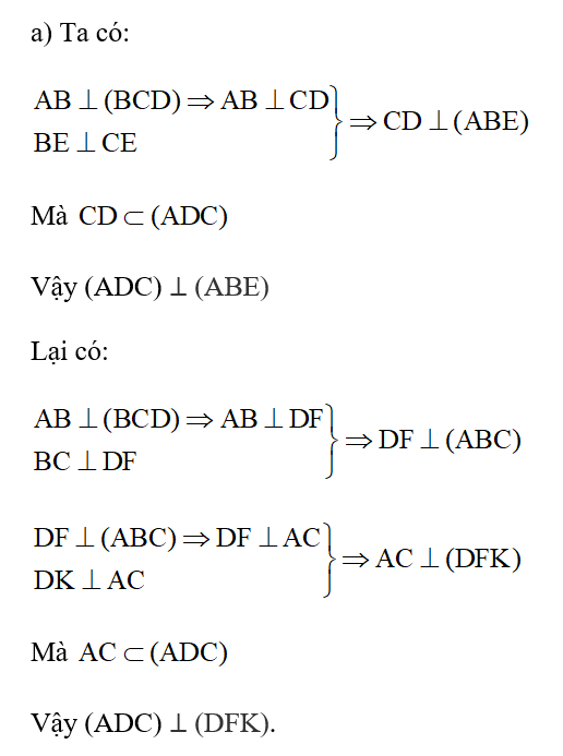 Tứ diện ABCD có AB ⊥ (BCD). Trong tam giác BCD vẽ đường cao BE và DF (ảnh 2)