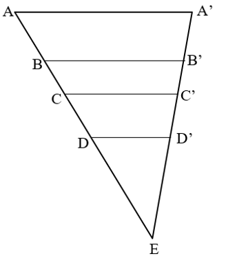 Trong Hình 26, các thanh AA’, BB’, CC’, DD’ của giàn gỗ song song với nhau. Không sử dụng thước đo, hãy giải thích vì sao độ dài các đoạn AB, BC, CD lần lượt tỉ lệ với độ dài các đoạn A’B’, B’C’, C’D’.   (ảnh 2)