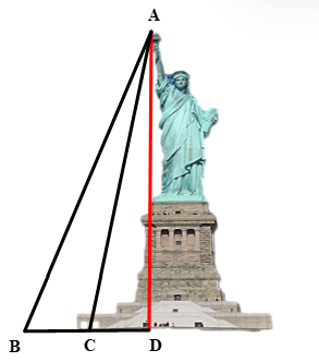 Để bảo trì tượng nữ thần tự do với chiều cao là AD = 93 m người thợ đã gắn hai dây thép cố định vào hai vị trí B và C (như hình vẽ) sao cho (ảnh 1)