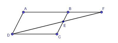 Cho hình bình hành ABCD. Lấy E trên cạnh BC, tia DE cắt AB tại F. Khi đó tam giác FBE đồng dạng với tam giác nào dưới đây? (ảnh 1)
