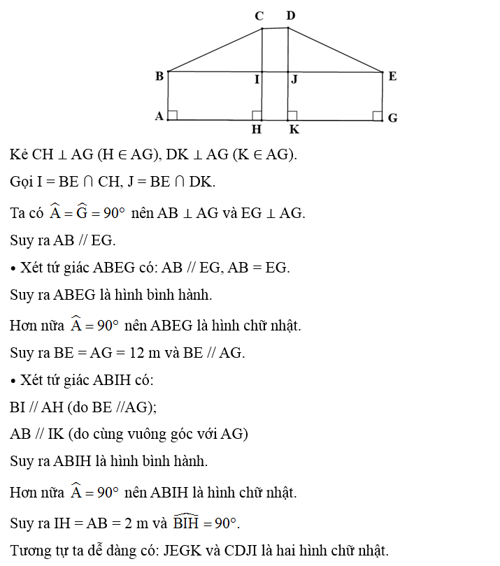 Trong Hình 43, xét các góc nhị diện có góc phẳng nhị diện tương ứng là góc , góc C, góc D, góc E trong cùng mặt phẳng (ảnh 2)