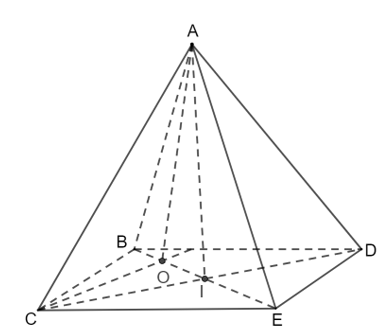 Cho tứ diện đều ABCD. Vẽ hình bình hành BCED.  a) Tìm góc giữa đường thẳng AB và (BCD). (ảnh 1)