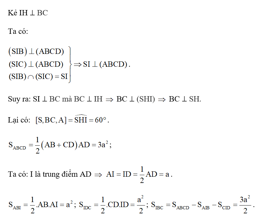 Cho hình chóp S.ABCD có đáy ABCD là hình thang vuông tại A và D, AB = AD = 2a, CD = a (ảnh 2)