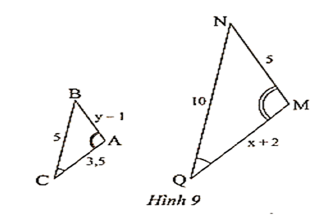 Quan sát Hình 9. Chứng minh rằng tam giác ABC đồng dạng tam giác MNQ (ảnh 1)