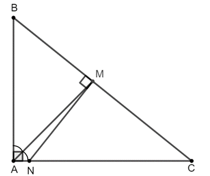 Cho tam giác ABC vuông tại A Chứng minh rằng: tam giác MNC đồng dạng (ảnh 1)