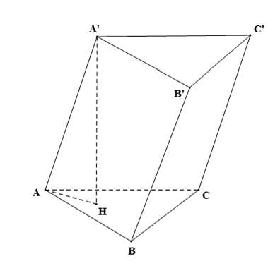 Cho hình lăng trụ ABC.A’B’C’ có cạnh bên bằng a, góc giữa đường thẳng AA’ và mặt phẳng (ABC) bằng (ảnh 1)