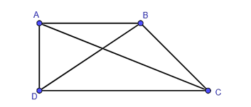 Cho hình thang ABCD (AB song song CD), góc A = góc D= 90 độ, AB = 2 cm, CD = 4,5 cm (ảnh 1)