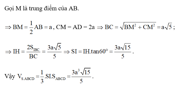 Cho hình chóp S.ABCD có đáy ABCD là hình thang vuông tại A và D, AB = AD = 2a, CD = a (ảnh 3)