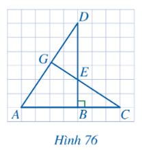 Cho Hình 76, biết AB = 4, BC = 3, BE = 2, BD = 6. Chứng minh: a) ∆ABD ᔕ ∆EBC;	 b) góc DAB= góc DEG 	 c) Tam giác DGE vuông. (ảnh 1)