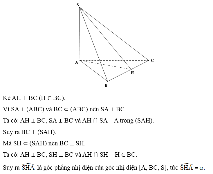 Cho hình chóp S.ABC có SA vuông góc (ABC). Gọi α là số đo của góc nhị diện [A, BC, S]. Chứng minh rằng tỉ số (ảnh 1)